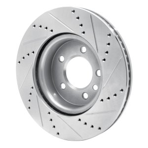 Land Rover LR3 Brake Rotor (1) - Front Left - R1 Concepts - Drilled & Slotted - Silver - `05-`07